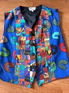 Silkscapes Vintage Vest Patchwork V-Neck  size M